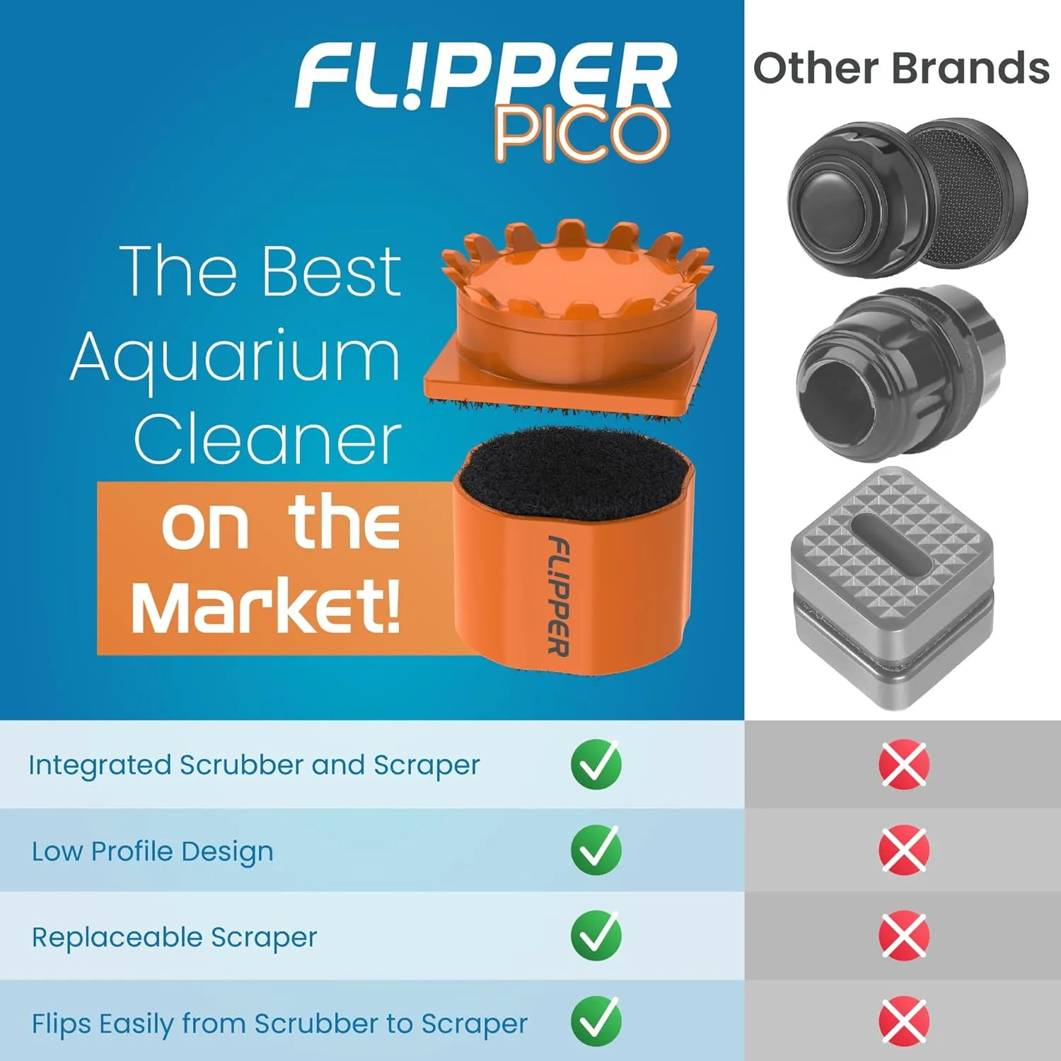 Flipper Pico 2-in-1 akvariemagnet nanokar 6 mm orange