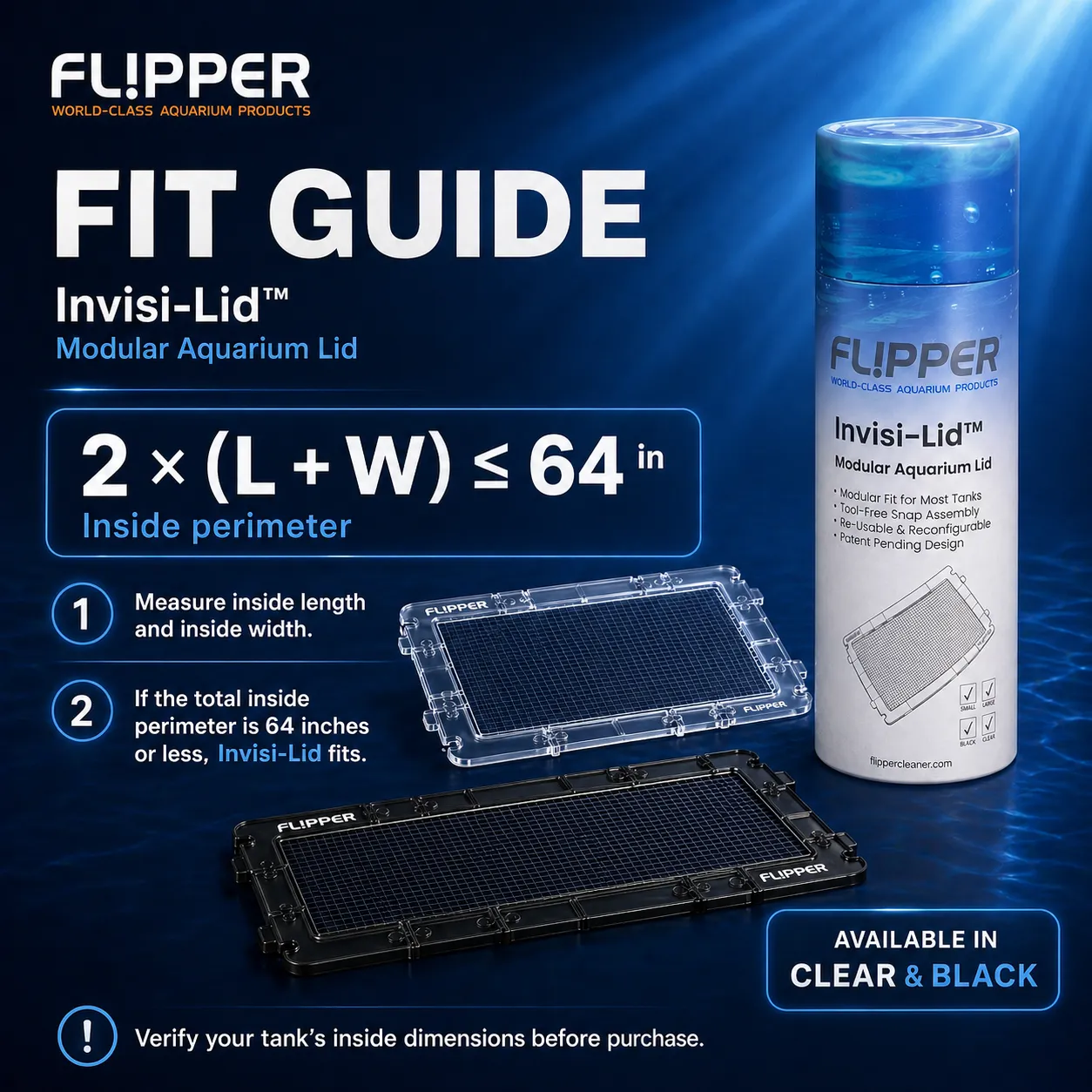 DeepSee Flipper Invisi-Lid akvarielock clear small 64 tum