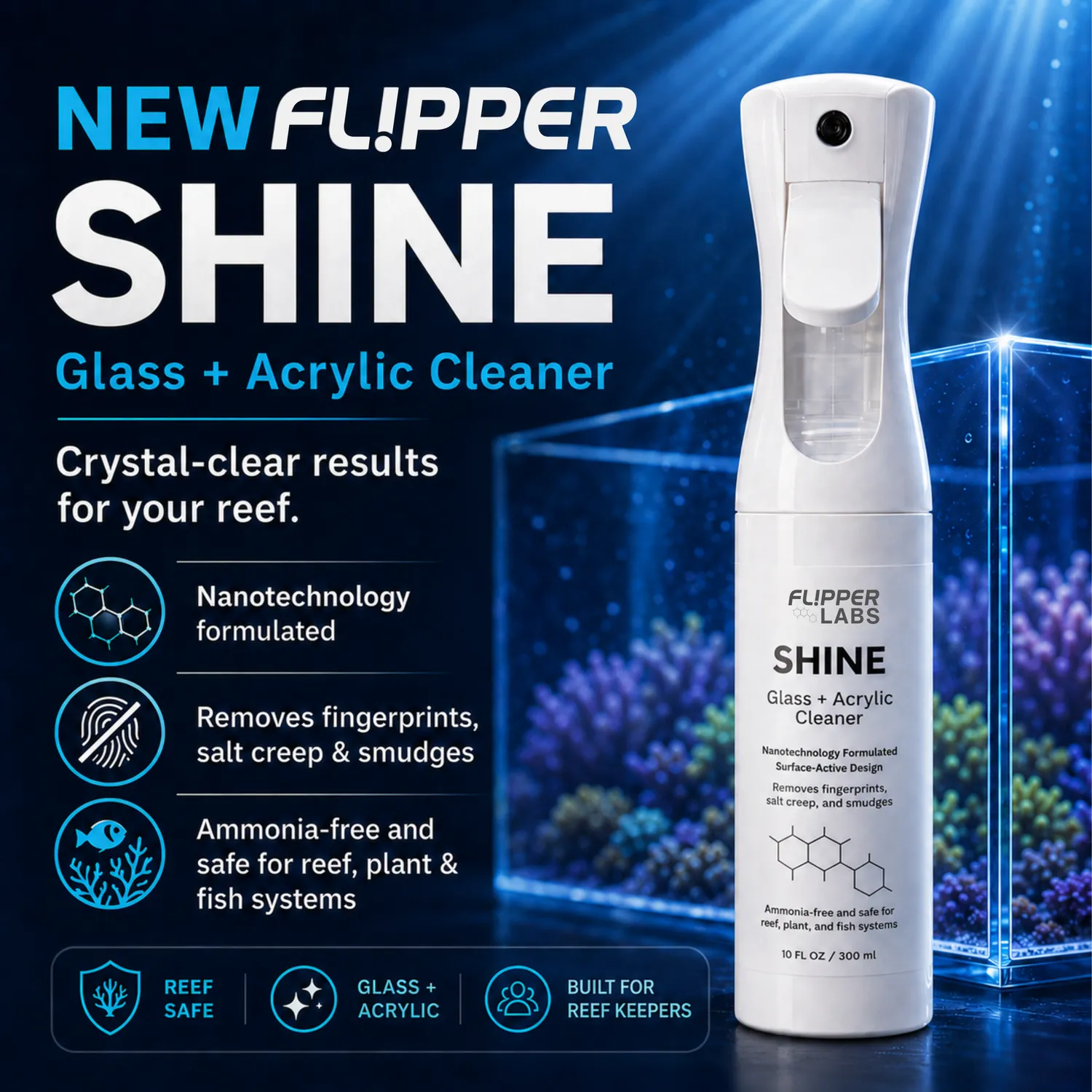 Flipper SHINE akvarierengöring spray utsida 295 ml saltkryp