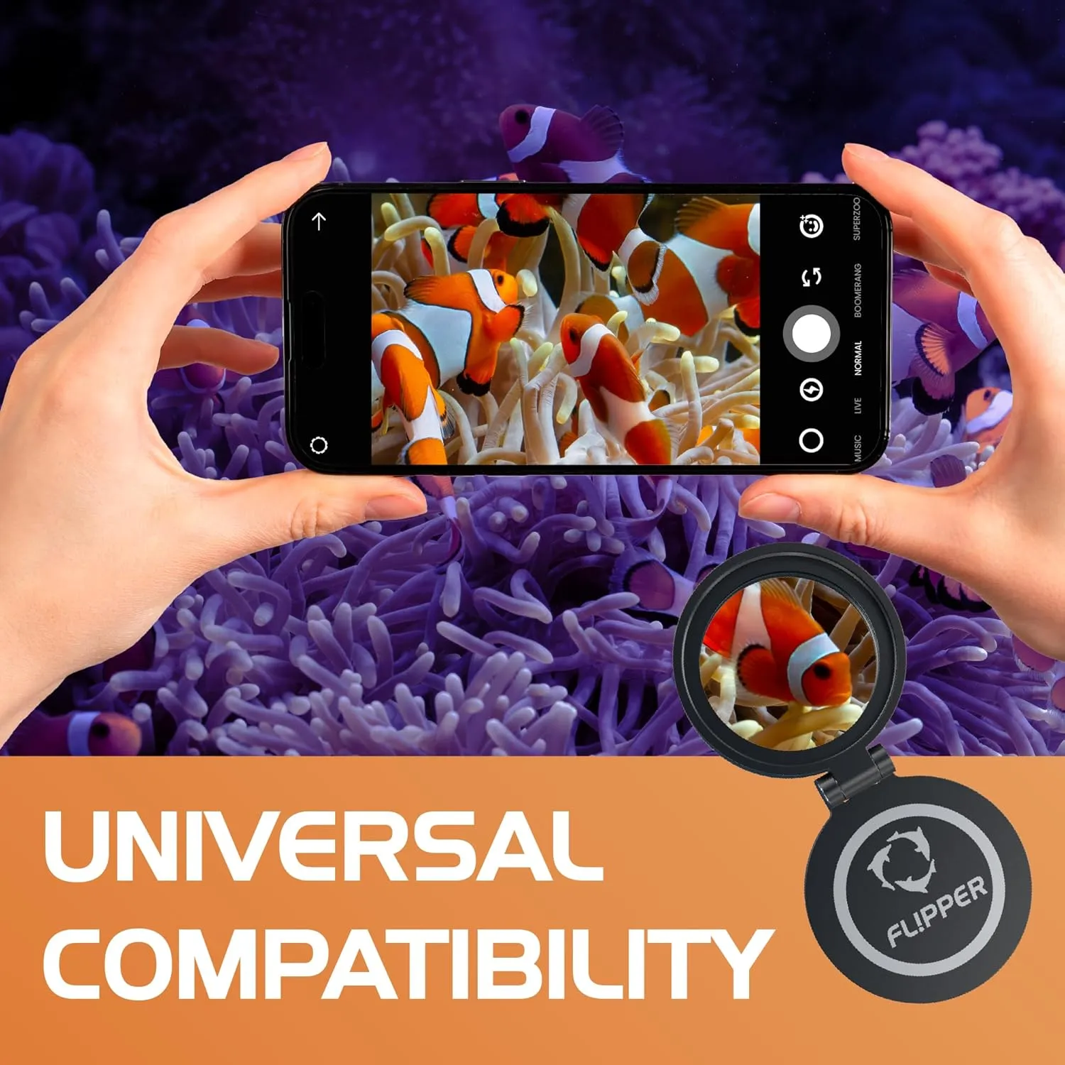 DeepSee Flip-Kick telefonfilter korallfoto orange gul