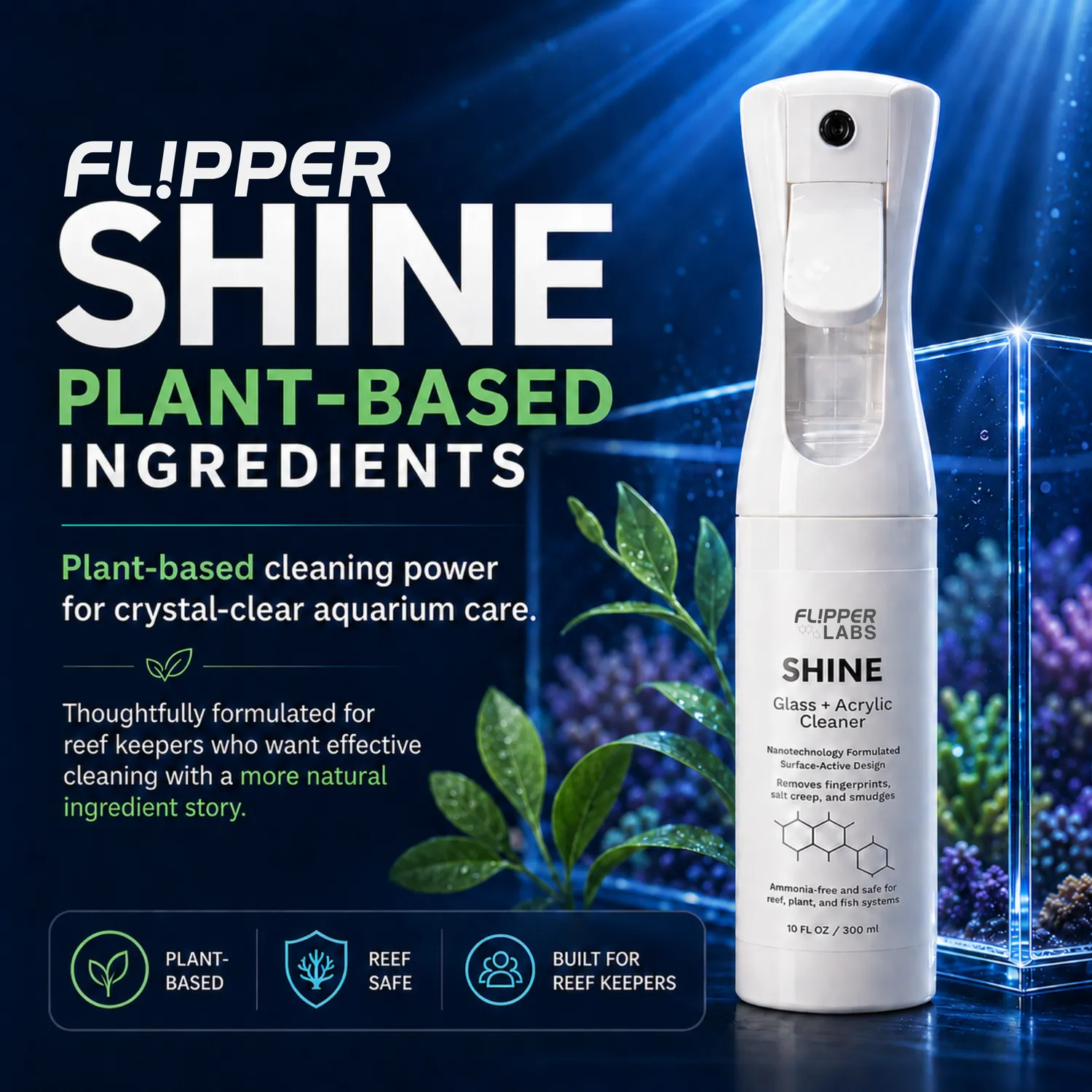 Flipper SHINE akvarierengöring spray utsida 295 ml saltkryp