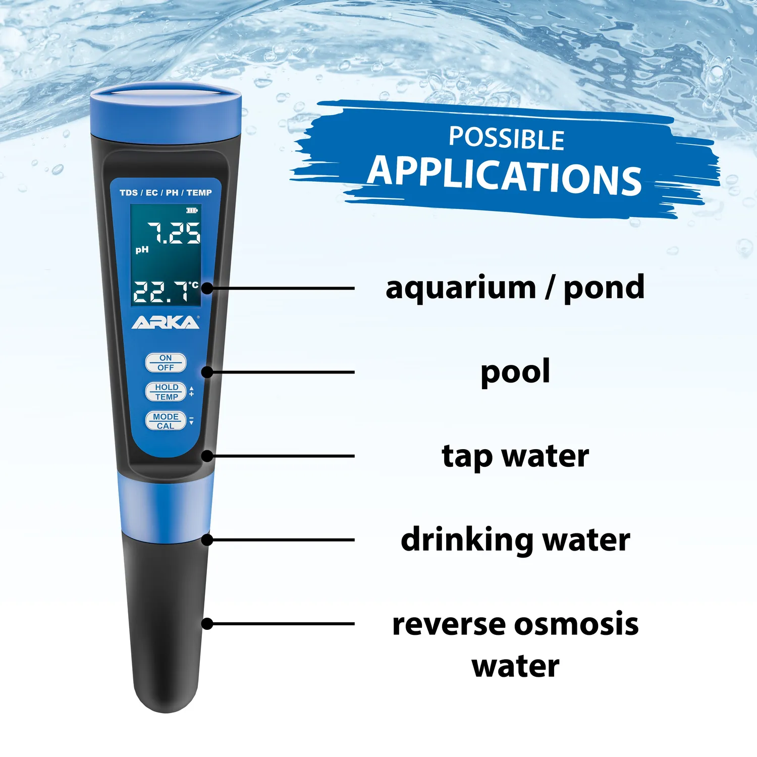 ARKA myAQUA pH TDS EC mätare med termometer